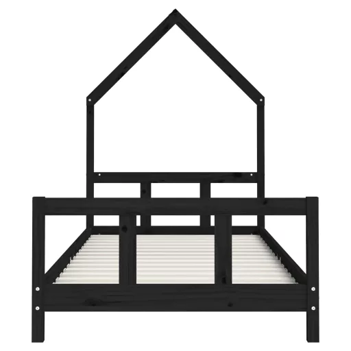Fekete tömör fenyőfa gyerekágykeret 90 x 200 cm