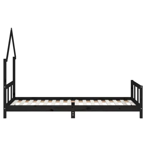 Fekete tömör fenyőfa gyerekágykeret 90 x 200 cm