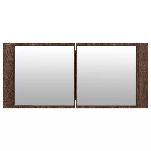 Barna tölgyszínű LED-es tükrös fürdőszobaszekrény 100x12x45cm