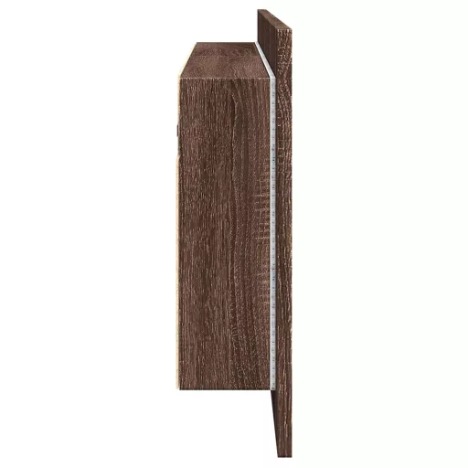 Barna tölgyszínű LED-es tükrös fürdőszobaszekrény 100x12x45cm