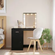   Fekete fésülködőasztal LED-lámpákkal 130 x 50 x 132,5 cm