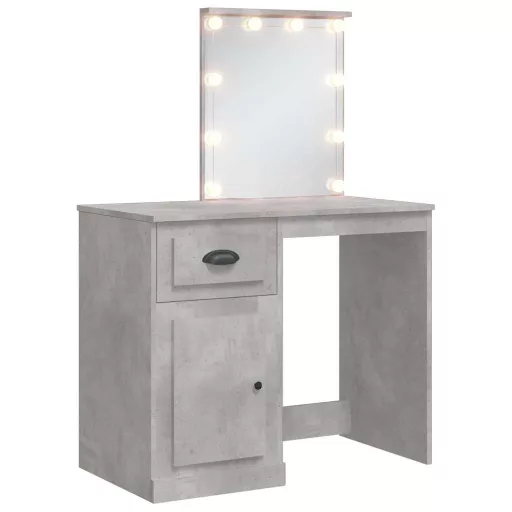 Betonszürke fésülködőasztal LED-lámpákkal 90x42x132,5 cm