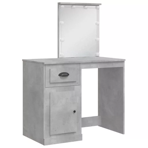 Betonszürke fésülködőasztal LED-lámpákkal 90x42x132,5 cm