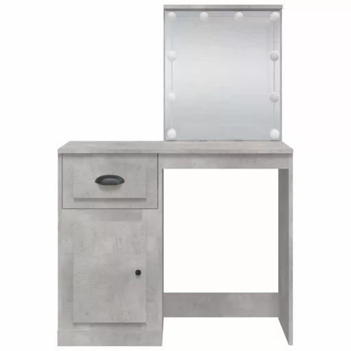 Betonszürke fésülködőasztal LED-lámpákkal 90x42x132,5 cm