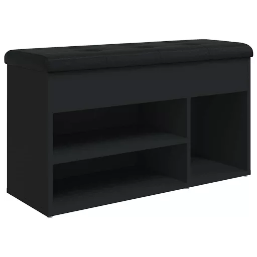 Fekete szerelt fa cipőtároló pad 82 x 32 x 45,5 cm