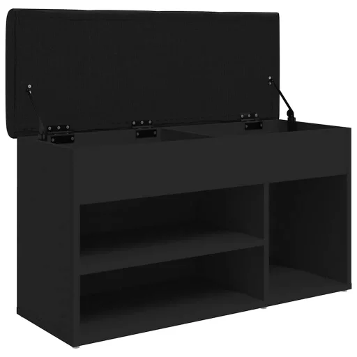 Fekete szerelt fa cipőtároló pad 82 x 32 x 45,5 cm