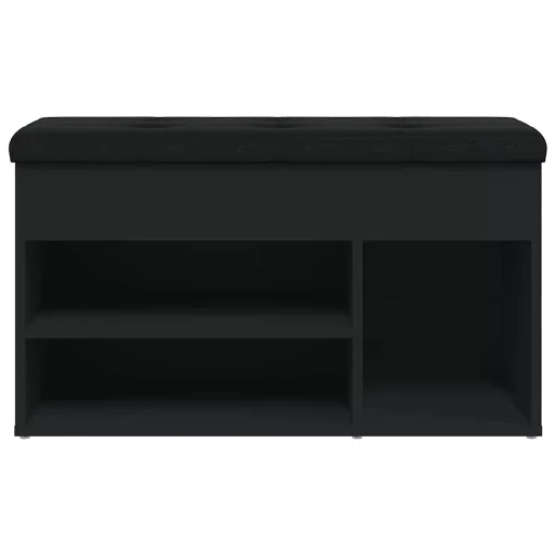 Fekete szerelt fa cipőtároló pad 82 x 32 x 45,5 cm
