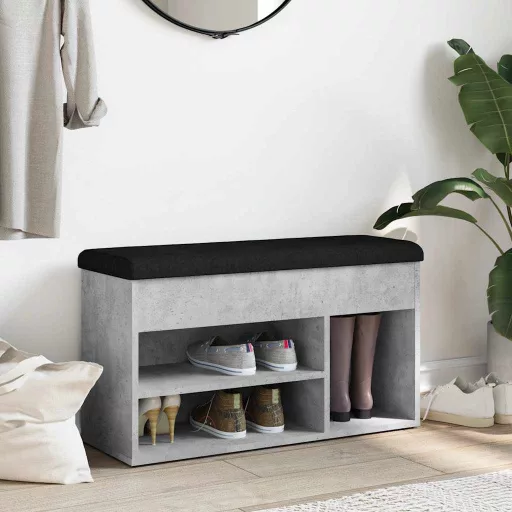 Betonszürke szerelt fa cipőtároló pad 82 x 32 x 45,5 cm