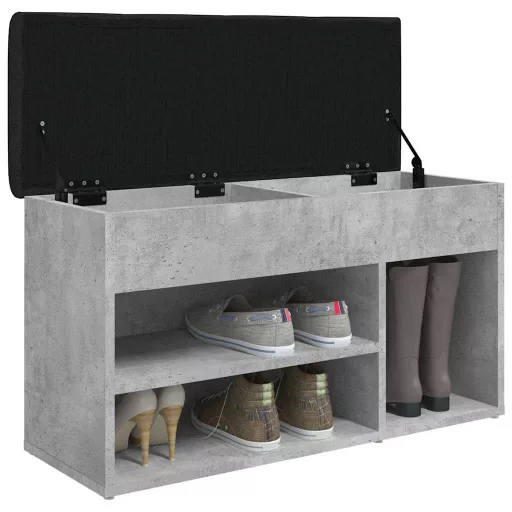 Betonszürke szerelt fa cipőtároló pad 82 x 32 x 45,5 cm