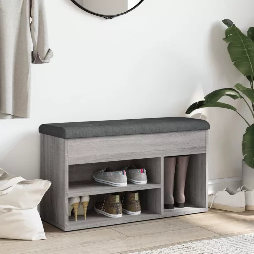 Szürke sonoma színű szerelt fa cipőtároló pad 82 x 32 x 45,5 cm