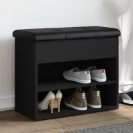 Fekete szerelt fa cipőtároló pad 62 x 32 x 50 cm