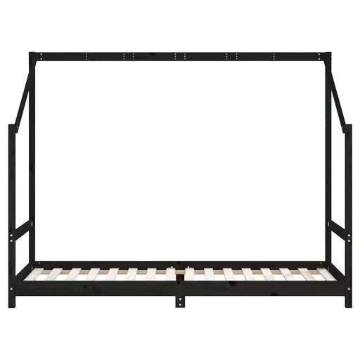 Fekete tömör fenyőfa gyerekágykeret 80 x 200 cm