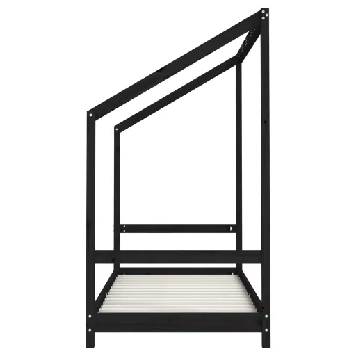 Fekete tömör fenyőfa gyerekágykeret 80 x 200 cm