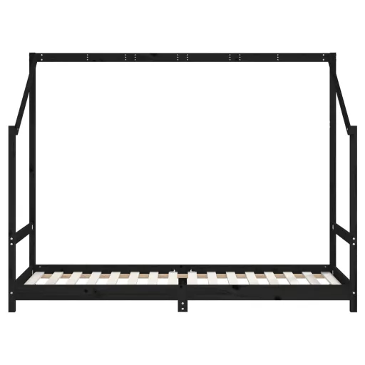 Fekete tömör fenyőfa gyerekágykeret 90 x 200 cm