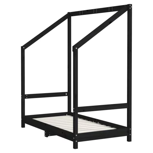Fekete tömör fenyőfa gyerekágykeret 70 x 140 cm