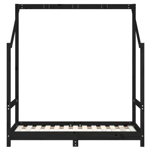 Fekete tömör fenyőfa gyerekágykeret 70 x 140 cm