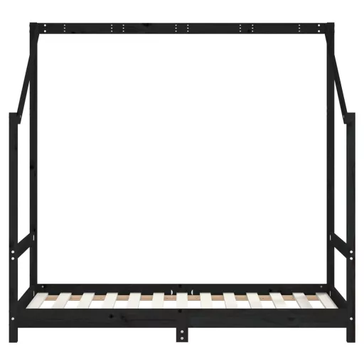 Fekete tömör fenyőfa gyerekágykeret 80 x 160 cm