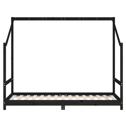 Fekete tömör fenyőfa gyerekágykeret 90 x 190 cm