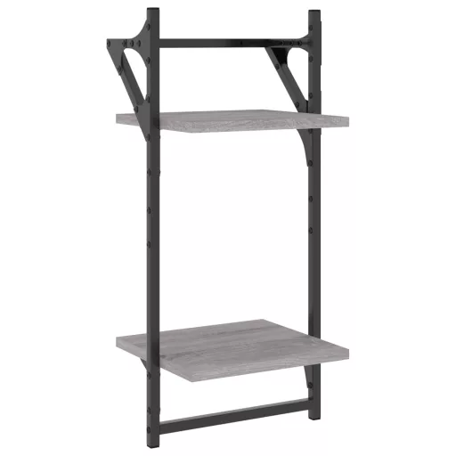 2 db 2 szintes szürke sonoma tölgy falipolc rúddal 30x25x65 cm