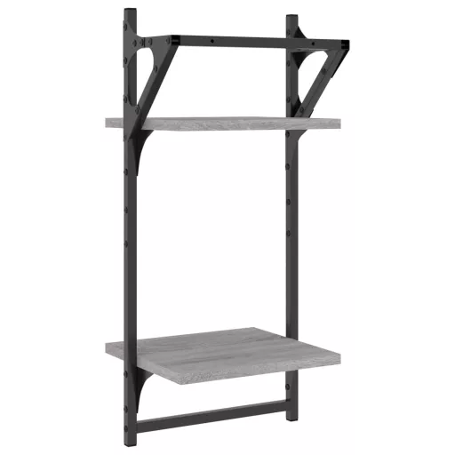 2 db 2 szintes szürke sonoma tölgy falipolc rúddal 30x25x65 cm