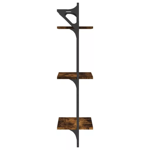 2 db 3 szintes füstös tölgy színű fali polc rúddal 30x25x100 cm