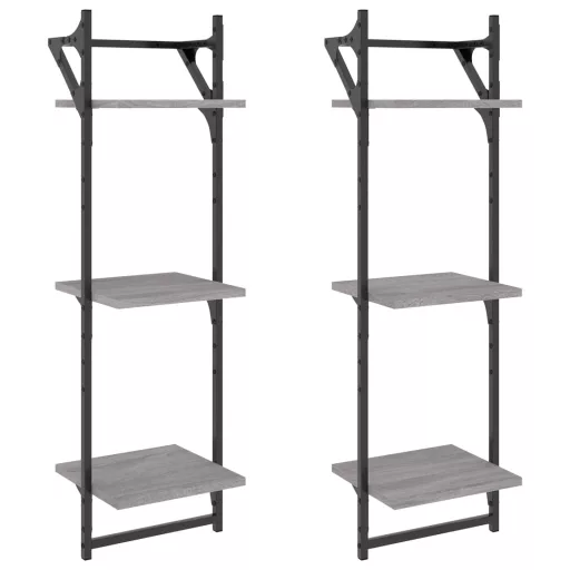 2 db 3 szintes szürke sonoma fali polc rúddal 30 x 25 x 100 cm