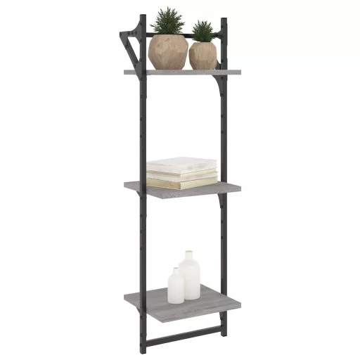 2 db 3 szintes szürke sonoma fali polc rúddal 30 x 25 x 100 cm