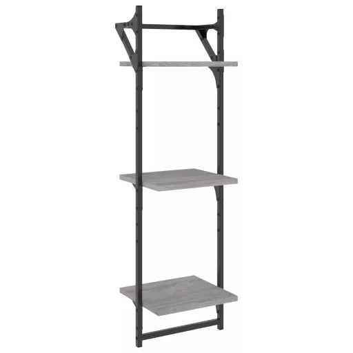 2 db 3 szintes szürke sonoma fali polc rúddal 30 x 25 x 100 cm