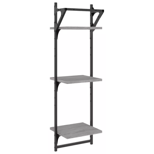 2 db 3 szintes szürke sonoma fali polc rúddal 30 x 25 x 100 cm