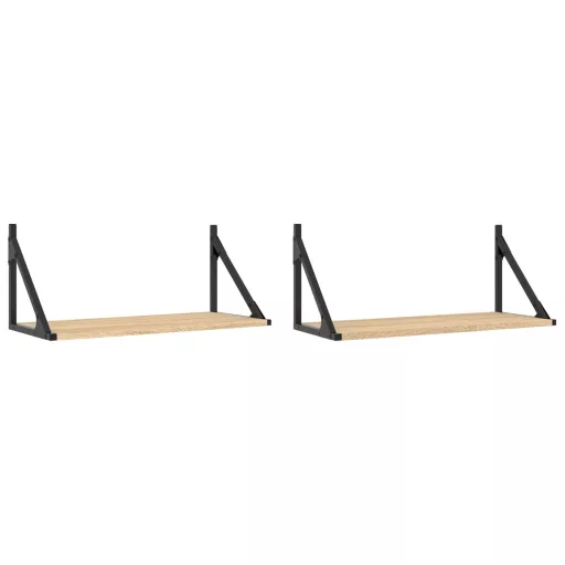 2 db sonoma tölgy színű szerelt fa fali polc 60 x 25 x 25,5 cm