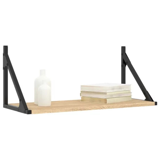 2 db sonoma tölgy színű szerelt fa fali polc 60 x 25 x 25,5 cm