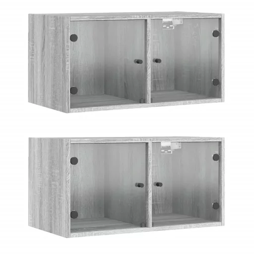 2 db szürke sonoma faliszekrény üvegajtókkal 68,5 x 37 x 35 cm