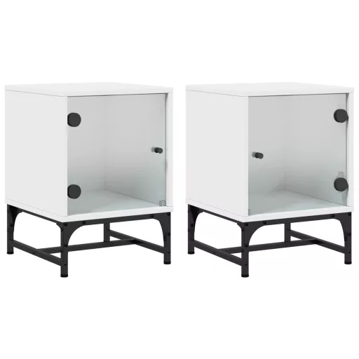 2 db fehér éjjeliszekrény üveg ajtóval 35 x 37 x 50 cm