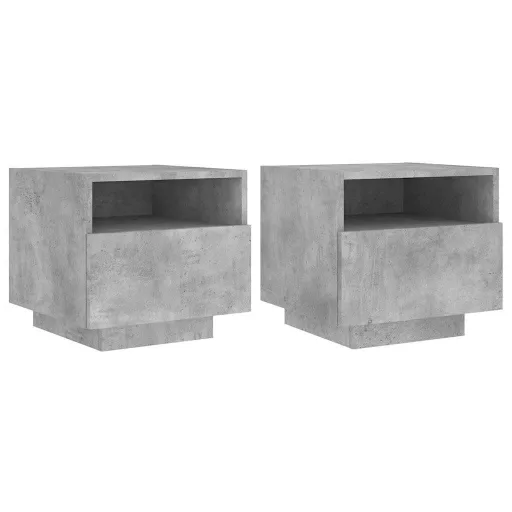 2 db betonszürke éjjeliszekrény LED-világítással 40x39x37 cm
