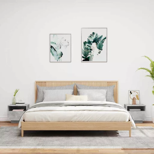 2 db betonszürke éjjeliszekrény LED-világítással 40x39x37 cm