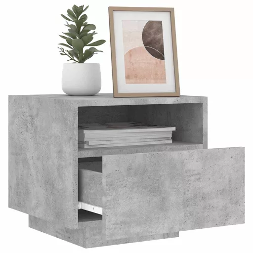 2 db betonszürke éjjeliszekrény LED-világítással 40x39x37 cm