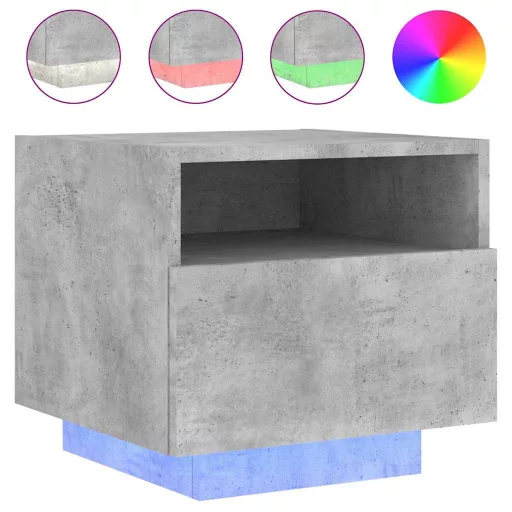 2 db betonszürke éjjeliszekrény LED-világítással 40x39x37 cm