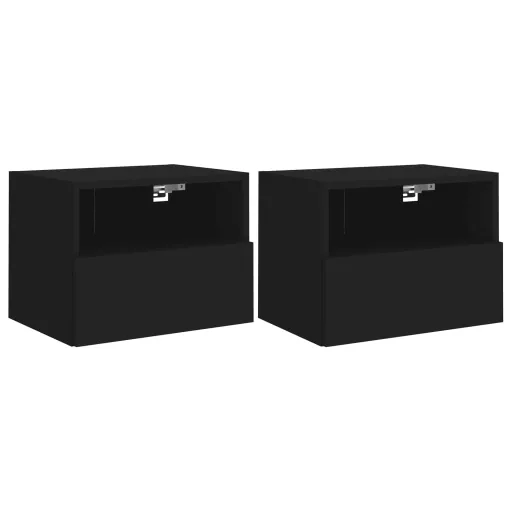 2 db fekete szerelt fa fali TV-szekrény 40 x 30 x 30 cm