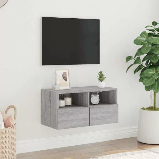 Szürke sonoma színű szerelt fa fali TV-szekrény 60 x 30 x 30 cm