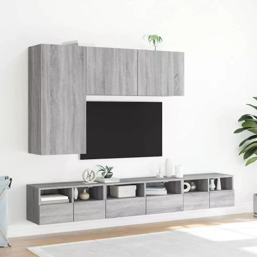 Szürke sonoma színű szerelt fa fali TV-szekrény 60 x 30 x 30 cm