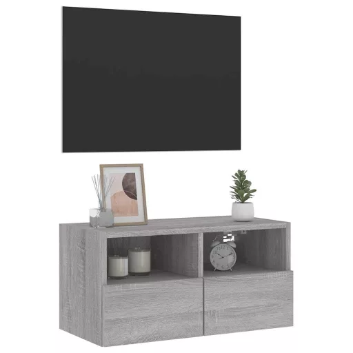 Szürke sonoma színű szerelt fa fali TV-szekrény 60 x 30 x 30 cm