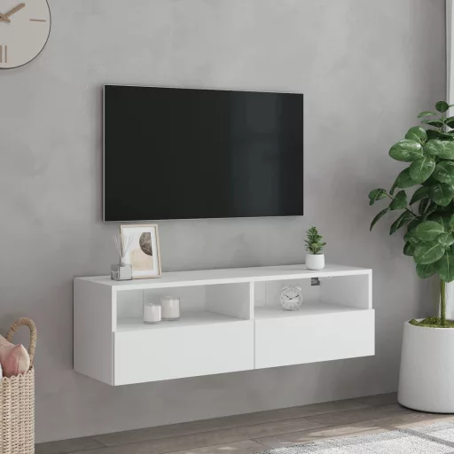 Fehér szerelt fa fali TV-szekrény 100 x 30 x 30 cm