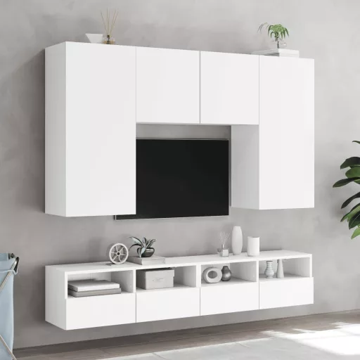 Fehér szerelt fa fali TV-szekrény 100 x 30 x 30 cm