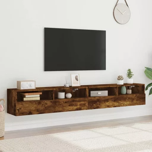2 db füstös tölgy színű szerelt fa TV-szekrény 100 x 30 x 30 cm