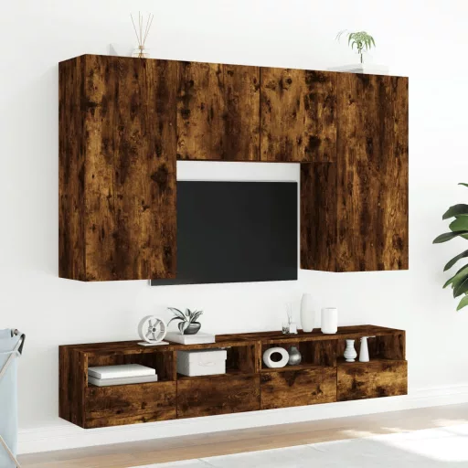 2 db füstös tölgy színű szerelt fa TV-szekrény 100 x 30 x 30 cm