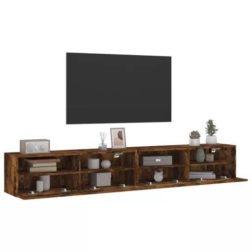 2 db füstös tölgy színű szerelt fa TV-szekrény 100 x 30 x 30 cm