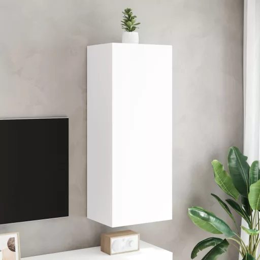 Fehér szerelt fa fali TV-szekrény 40,5 x 30 x 102 cm
