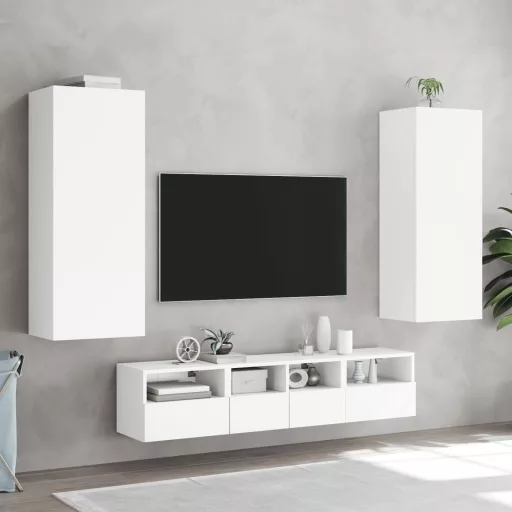 Fehér szerelt fa fali TV-szekrény 40,5 x 30 x 102 cm