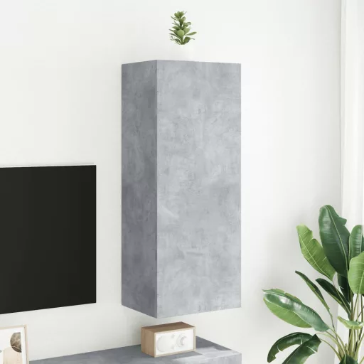 Betonszürke szerelt fa fali TV-szekrény 40,5 x 30 x 102 cm