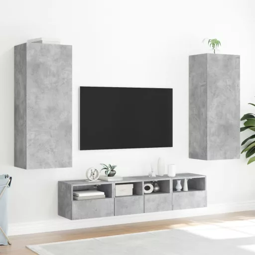 Betonszürke szerelt fa fali TV-szekrény 40,5 x 30 x 102 cm